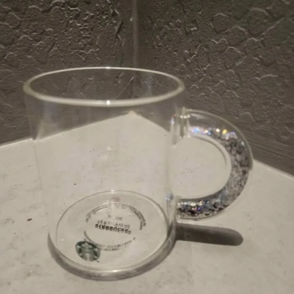 Starbucks 12oz Glass Mug with Glitter Handle